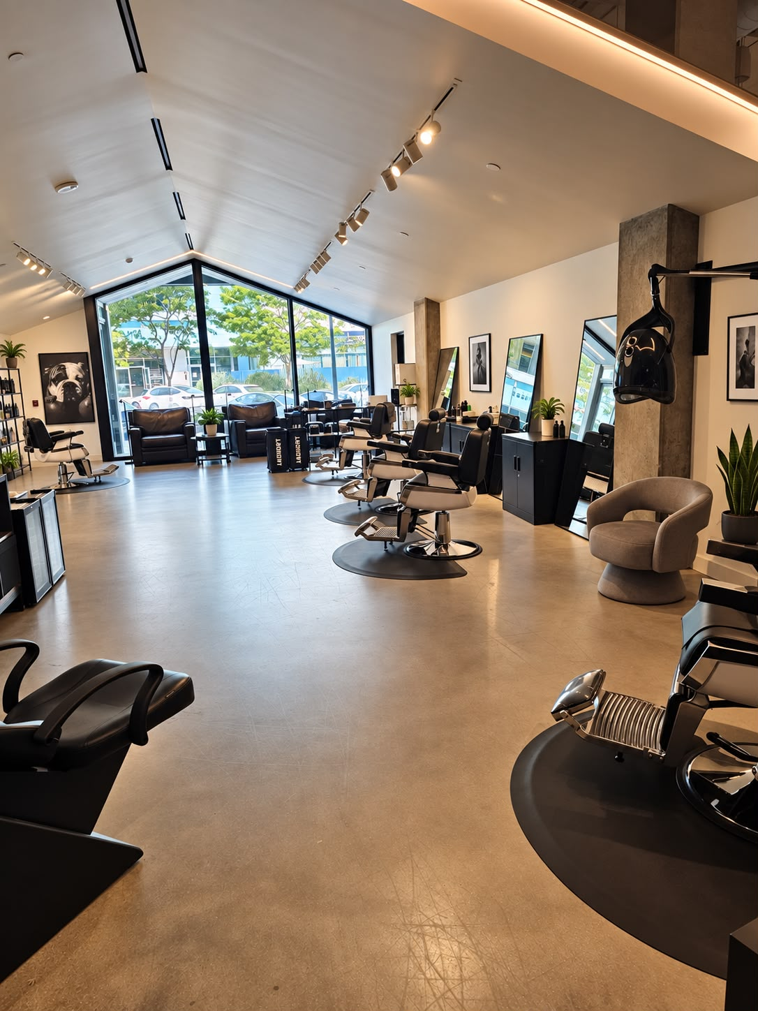 Playa Vista Barbers shop floor with chairs and tall windows